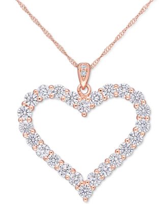 Macy's - Lab-Grown Moissanite Heart 18" Pendant Necklace (2-2/5 ct. t.w.) in 18k Rose Gold-Plated Sterling Silver