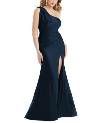 Cynthia & Sahar - Women's Bow One-Shoulder Sleeveless Satin Gown