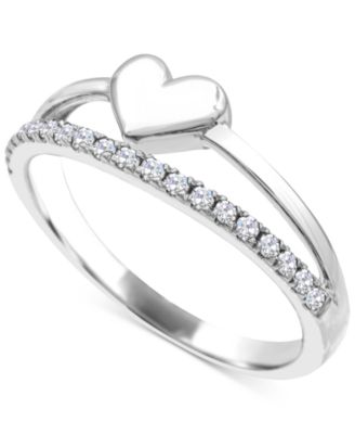 Macy's - White Topaz & Polished Heart Split Shank Ring (1/4 ct. t.w.) in Sterling Silver