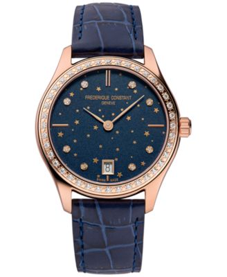 Frederique Constant - Women's Swiss Classic Diamond (3/8 ct. t.w.) Navy Leather Strap Watch 36mm