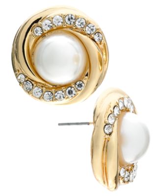 Charter Club - Gold-Tone Pav&eacute; & Imitation Pearl Stud Earrings