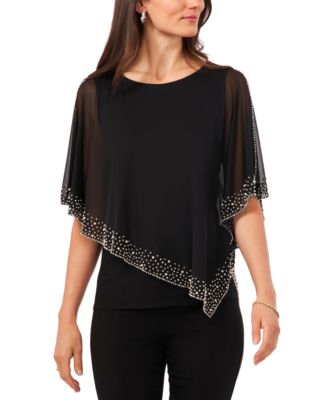 MSK - Women's Beaded Overlay Cape Top