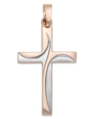 Macy's - Two-Tone Cross Charm in 14k Rose Gold and Rhodium