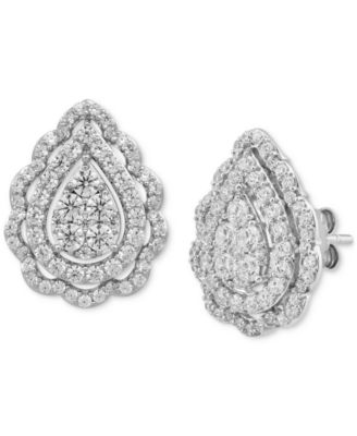 Macy's - Diamond Teardrop Cluster Stud Earrings (1-1/2 Ct. t.w.) in 10k White Gold