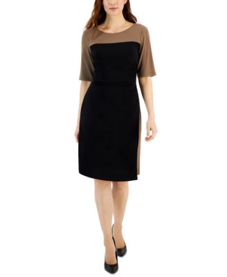Connected - Women's Colorblocked Elbow-Sleeve Bateau-Neck Dress