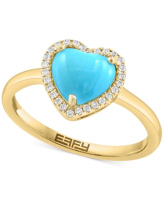 EFFY Collection - Turquoise & Diamond (1/10 ct. t.w.) Heart Halo Ring in 14k Gold