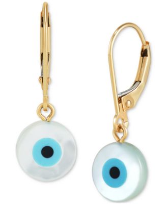 Macy's - Mother of Pearl & Enamel Evil Eye Leverback Drop Earrings in 10k Gold