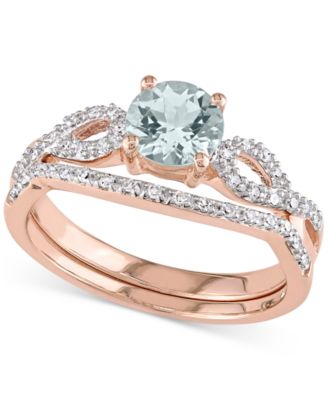 Macy's - Aquamarine (5/8 ct. t.w.) & Diamond (1/6 ct. t.w.) Infinity Bridal Set in 10k Rose Gold