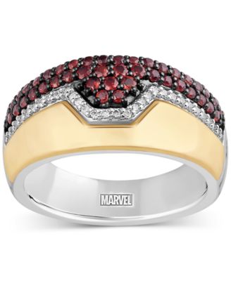 Wonder Fine Jewelry - Garnet (3/4 ct. t.w.) & Diamond (1/10 ct. t.w.) Ironman Ring in Sterling Silver & Gold-Plate