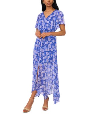 MSK - Women's Flutter-Sleeve Handkerchief-Hem Maxi Dress