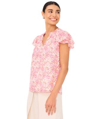 CeCe - Women's Ruffled Keyhole-Neck Flutter-Sleeve Blouse