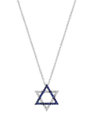 EFFY Collection - Sapphire (1/6 ct. t.w.) & Diamond (1/10 ct. t.w.) Star of David 18" Pendant Necklace in 14k White Gold