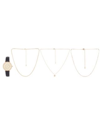 Jessica Carlyle - Women's Black Strap Watch 34mm & 3-Pc. Necklace Gift Set