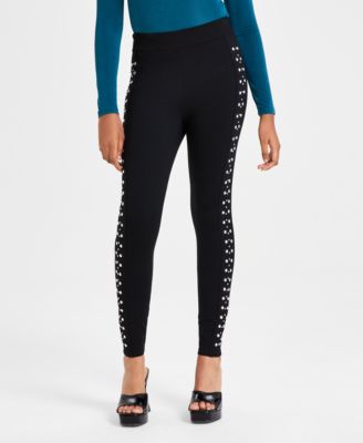 Bar III - Women's Three-Row Studded Pont&eacute;-Knit Leggings