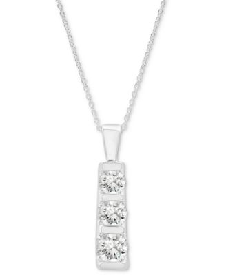 Macy's - Diamond Graduated Three Stone Pendant Necklace (1 ct. t.w.) in 14k White Gold, 18" + 2" extender