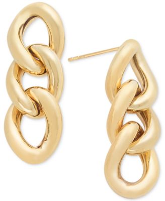 Italian Gold - Polished Large Curb Link Drop Earrings in 10k Gold