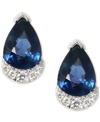 Macy's - Sapphire (1 ct. t.w.) & Diamond (1/20 ct. t.w.) Pear Stud Earrings in 14k White Gold