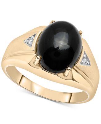 Macy's - Men's Onyx & Diamond Accent Cabochon Classic Style Ring in 10k Gold