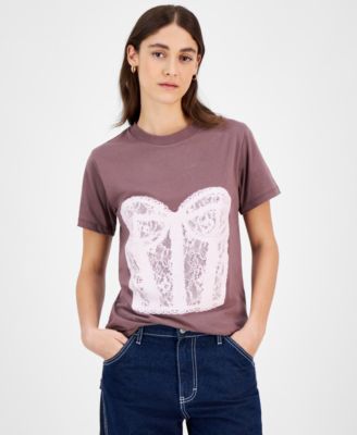 Grayson Threads, The Label - Juniors' Lace Corset Graphic T-Shirt