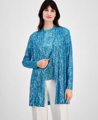 Anne Klein - Women's Sequin Embellished Open-Front Jacket