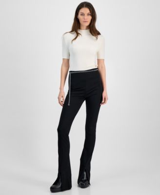 HUGO - Women's High-Rise Chain-Belt Bootcut Pants