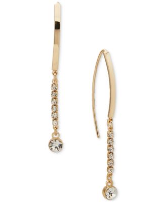 DKNY - Gold-Tone Crystal Pav&eacute; Bezel Linear Line Polished Threader Earrings