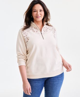 Style & Co - Plus Size Embroidered Half-Zip Sweatshirt