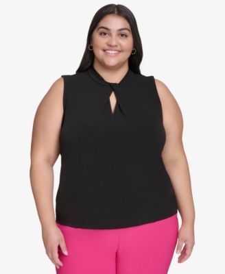 DKNY - Plus Size Twist-Neck Keyhole Sleeveless Top