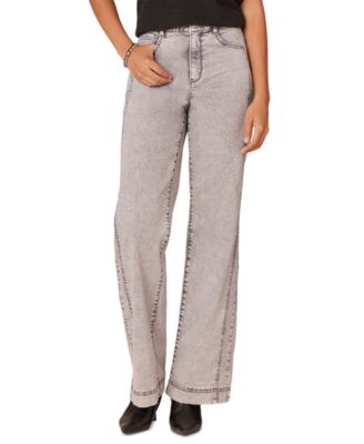 Democracy - Women's "Ab" Solution Skyrise Double-Side-Seam Wide-Leg Jeans With Rhinestones