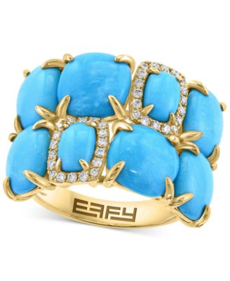 EFFY Collection - Turquoise & Diamond (1/6 ct. t.w.) Cushion Cluster Ring in 14k Gold
