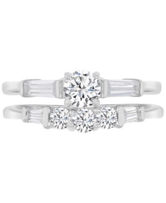 Macy's - Cubic Zirconia Round & Baguette Promise or Engagement Ring in Sterling Silver
