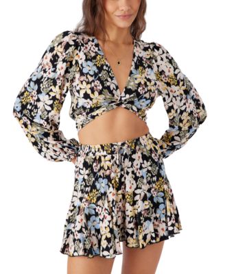 O'Neill - Juniors' Livvie Printed Long-Sleeve Crop Top