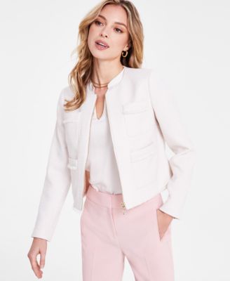 Bar III - Women's Textured Fringed Cropped Zip Blazer