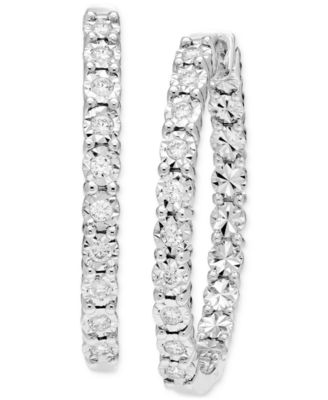 Macy's - Diamond Sunray Textured Medium Hoop Earrings (1/2 ct. t.w.) in Sterling Silver. 1.3"