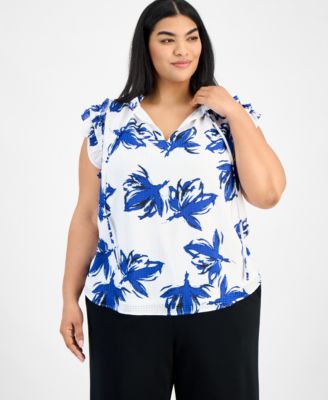 Anne Klein - Plus Size Double Ruffle Tie-Front Blouse