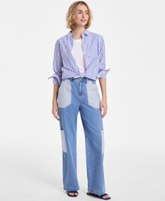 On 34th - Women's Two-Tone High-Rise Cargo Wide-Leg Jeans