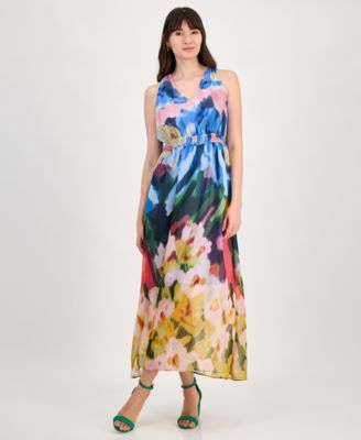 Anne Klein - Women's Floral-Print Chiffon Maxi Dress