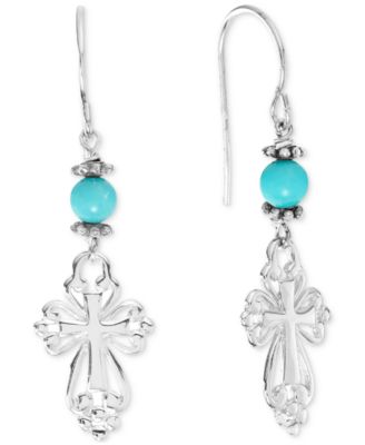 Macy's - Stone Bead & Arrow Linear Drop Earrings in Sterling Silver
