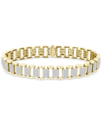 Macy's - Men's Diamond Pav&eacute; Square Link Bracelet (3 ct. t.w.) in 10k Gold