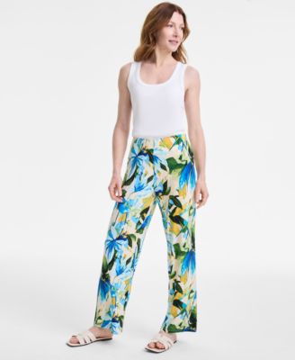 JM Collection - Women's Monet Magnolia Printed Pull-On Pants