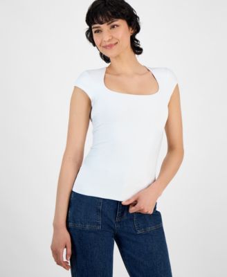 And Now This - Petite Square-Neck Cap-Sleeve Top