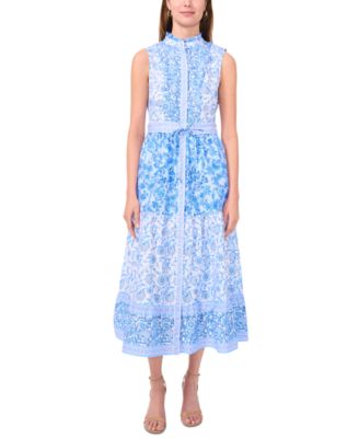 MSK - Women's Printed Cotton Button-Front Sleeveless Midi Dress