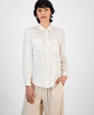 Bar III - Women's Button-Front Long-Sleeve Blouse