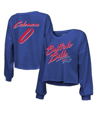 Majestic - Women's Keon Coleman Royal Buffalo Bills Name Number Off-Shoulder Script Cropped Long Sleeve V-Neck T-Shirt