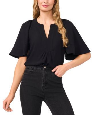 CeCe - Women's Solid Flutter-Sleeve V-Neck Top
