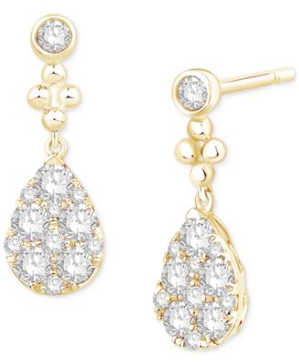 Macy's - Diamond Teardrop Cluster Drop Earrings (3/4 ct. t.w.) in 14k Gold