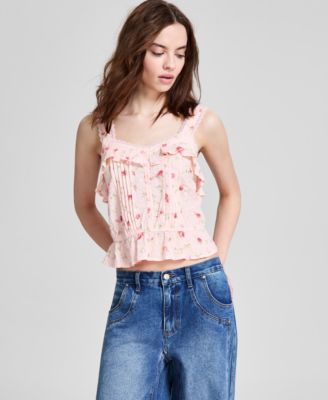 And Now This - Women's Wide-Strap Ruffle-Trim Top