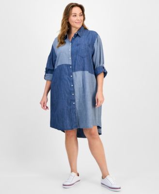 Tommy Hilfiger - Plus Size Patchwork Chambray Shirtdress