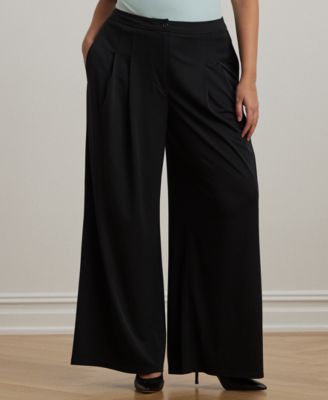 Lauren Ralph Lauren - Plus Size Pleated Stretch Jersey Wide-Leg Pants