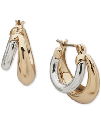DKNY - Two-Tone Puffy Split Small Hoop Earrings, 0.79"